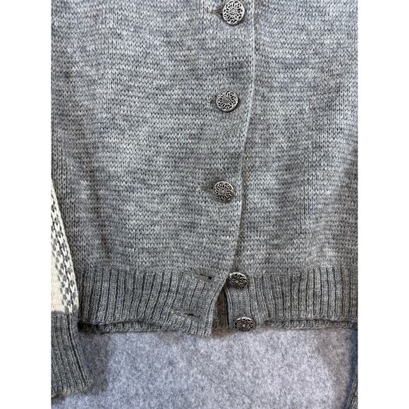 Vintage 60s Jersild Cardigan Sweater Womens Medium Gray Wool Knit Retro Aztec - Picture 2 of 10